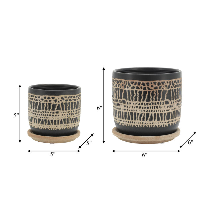 Glazed Planter with Saucer, Black Set