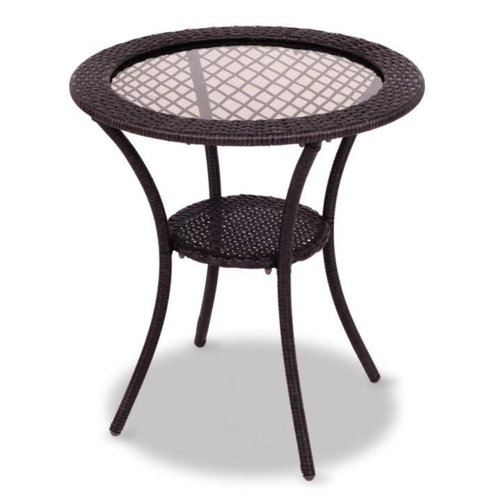 Hivvago Round Rattan Wicker Coffee Table with Lower Shelf