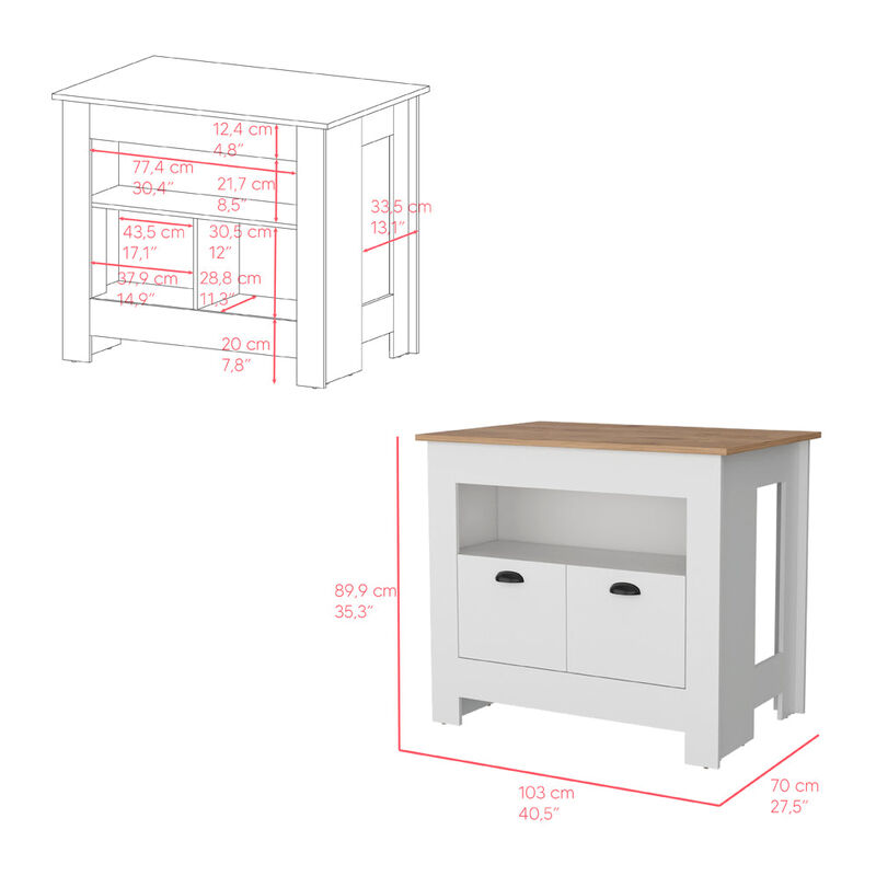 Kitchen Island Geneva, Kitchen, White / Macadamia