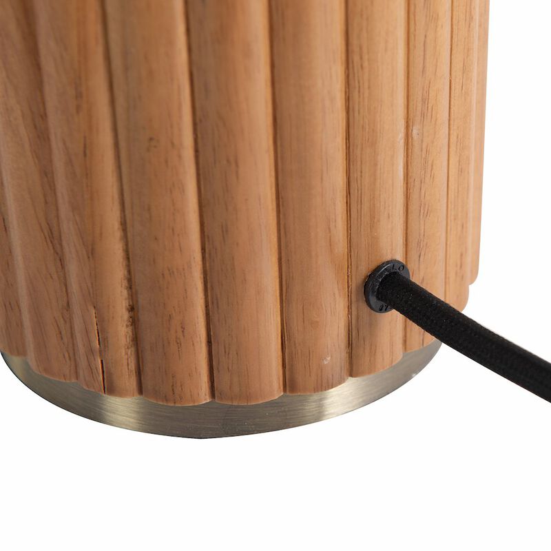 NOVA OF CALIFORNIA Tambo Table Lamp - Natural Ash Wood & Weathered Brass, White Linen Shade