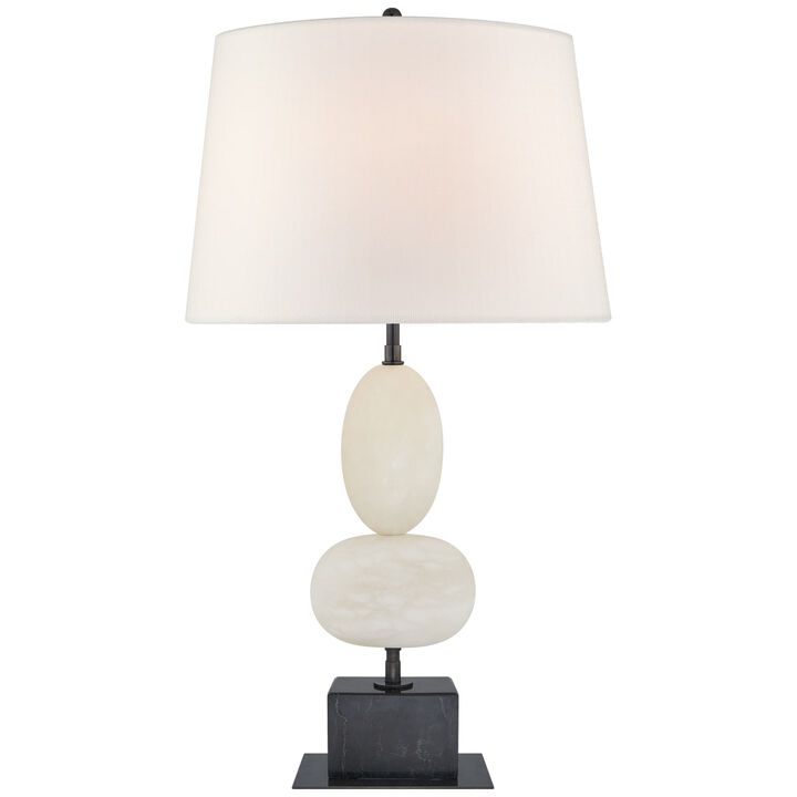 Dani Medium Table Lamp in Alabaster and Black Marble with Linen Shades