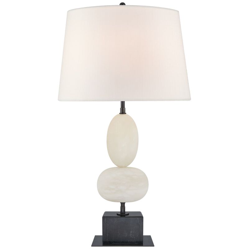 Dani Medium Table Lamp in Alabaster and Black Marble with Linen Shades