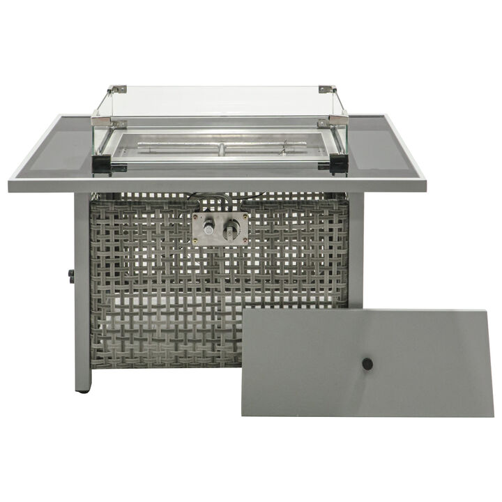 Merax 60000 BTU Rectangular Open Weave Wicker Fire Pit with Glass Wind Guard