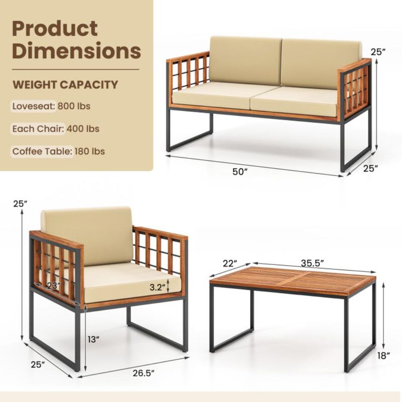 Hivvago 4 Pieces Acacia Wood Outdoor Sofa Set for Balcony, Porch, Backyard, Poolside