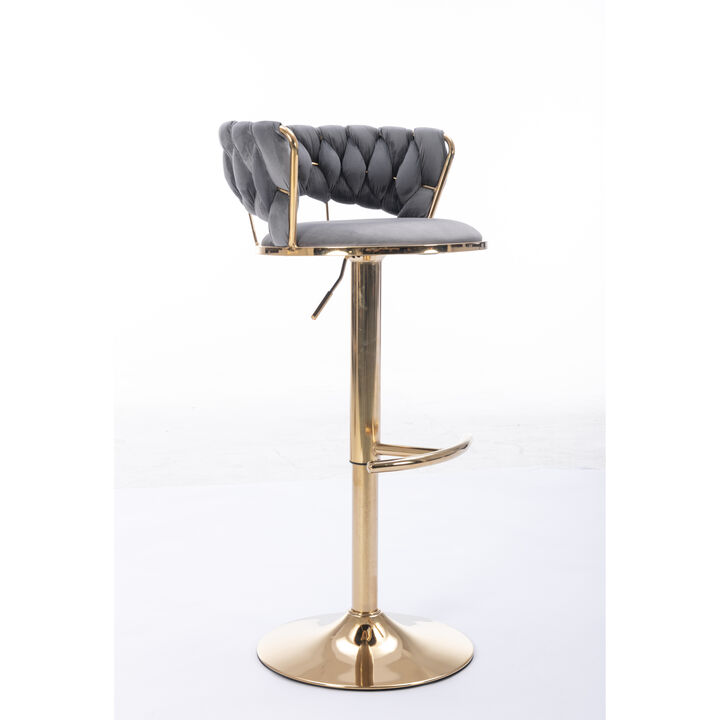 Set Of 2 Bar Stools, With Chrome Footrest And Base Swivel Height Adjustable Mechanical Lifting