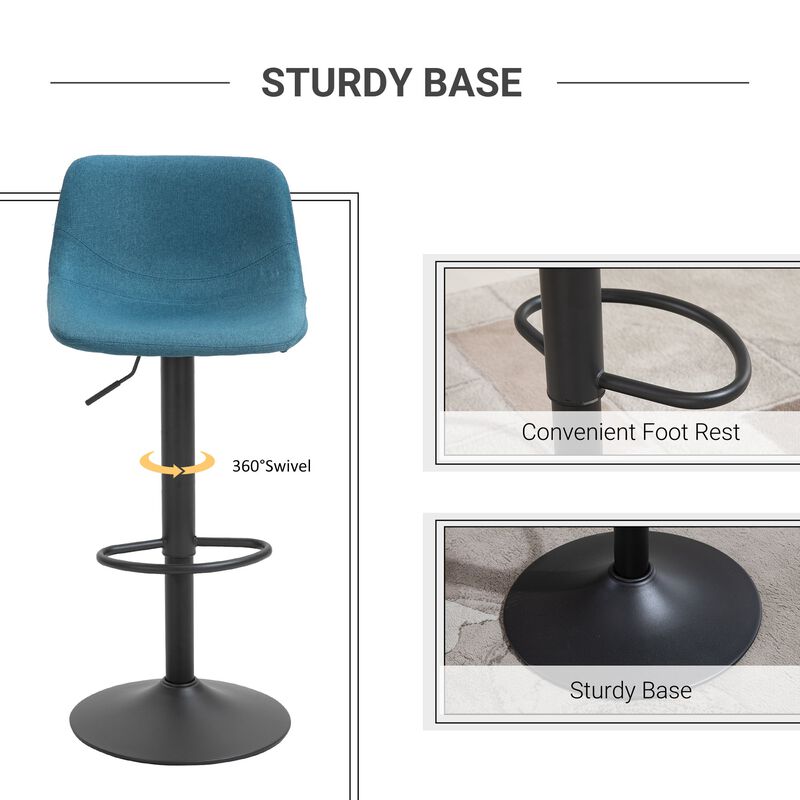 Blue Kitchen Perches: Set of 2 Adjustable Swivel Padded Bar Stools