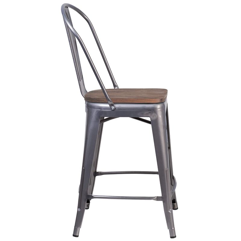 Flash Furniture 24" High Clear Coated Counter Height Stool with Back and Wood Seat