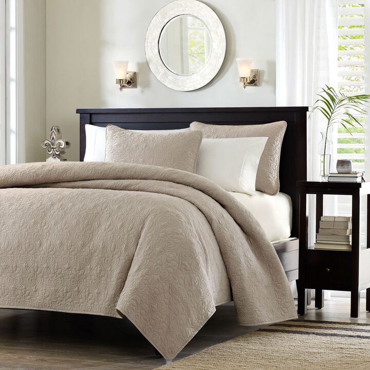 Hivvago Full / Queen size Khaki Light Brown Tan Coverlet Quilt Set with 2 Shams