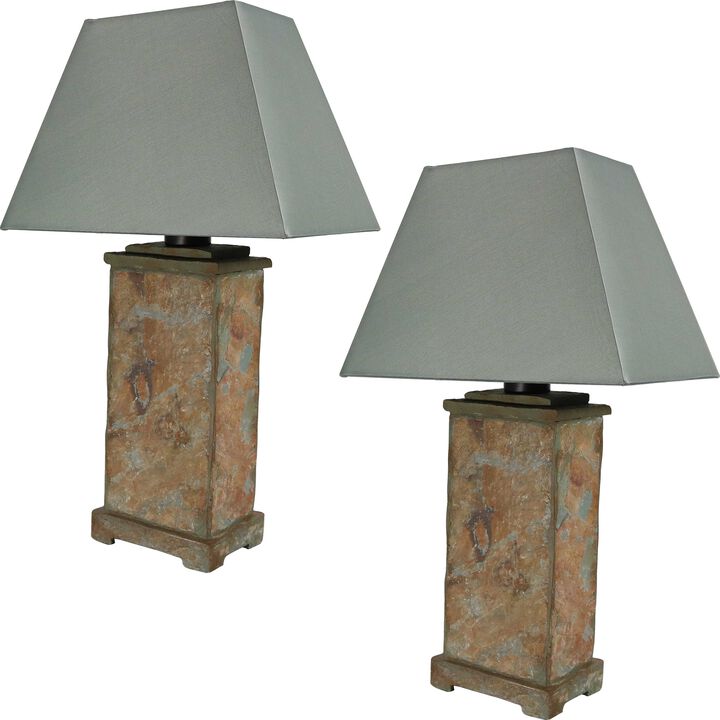Sunnydaze 24 in Natural Slate Indoor and Outdoor Table Lamp - Set of 2