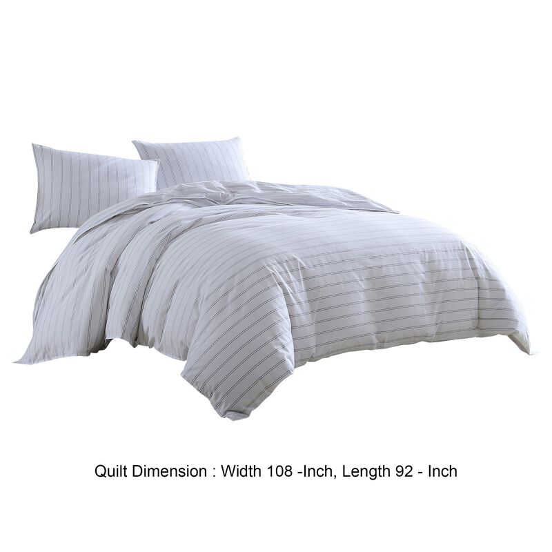 3 Piece King Comforter Set with Pinstripe Pattern, White and Black-Benzara