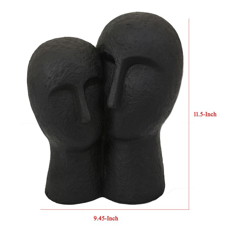 Kenny Outdoor Double Head Sculpture, Black Finished Resin, 12 Inch - Benzara
