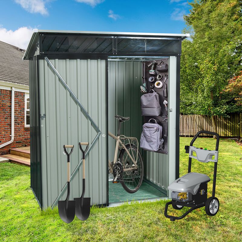 MONDAWE 5ft x 3ft Steep Slope Outdoor Metal Storage Shed With Transparent Plate and Hinged door