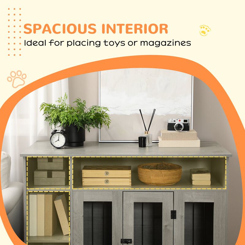 Elegant Pet Home: Gray Dog Crate Furniture with Lockable Door