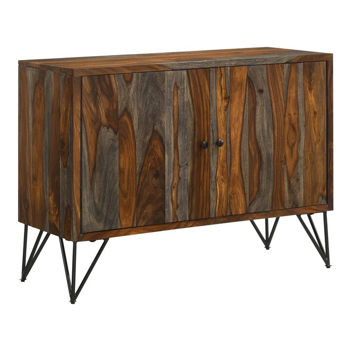 40 Inch Rustic Sideboard Cabinet Console, 2 Doors, Brown and Smooth Gray-Benzara
