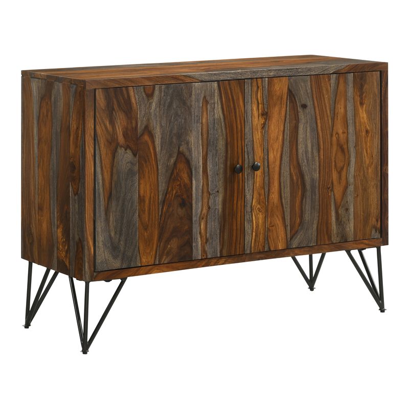 40 Inch Rustic Sideboard Cabinet Console, 2 Doors, Brown and Smooth Gray-Benzara