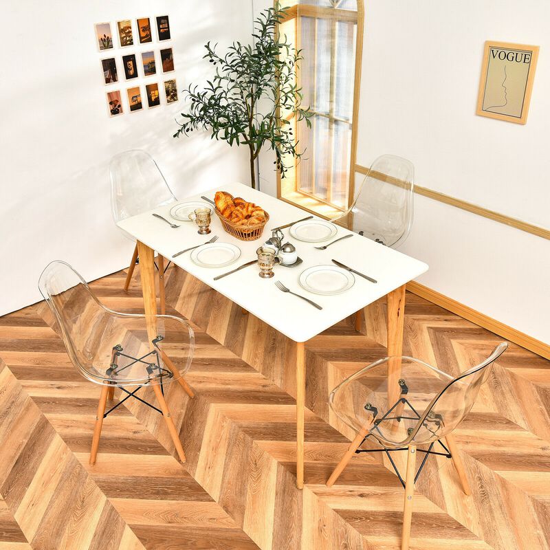 Set of 4 Dining Chairs Modern Plastic Shell Side Chair with Clear Seat and Wood Legs-Transparent