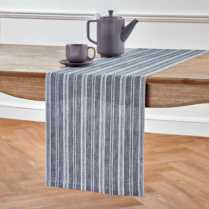 Solino Home 100% Pure Linen Table Runner 14 x 36 Inch | Chelsea Stripe