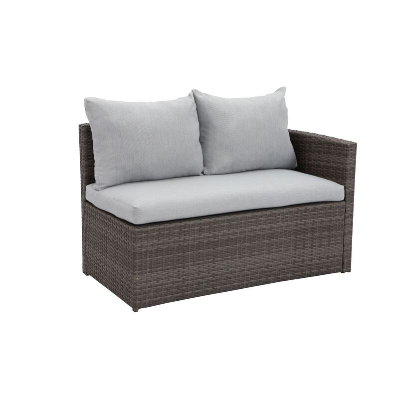 7-Pieces PE Rattan Wicker Patio Dining Sectional Cusions Sofa Set With Grey Cushions