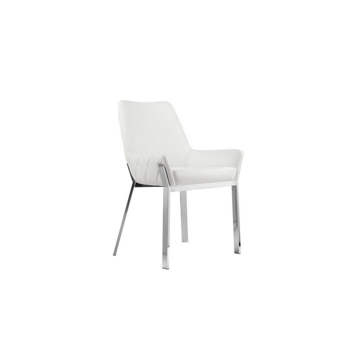 Fuma 23 Inch Set of 2 Dining Chairs, Foam Fill, White Faux Leather, Silver - Benzara