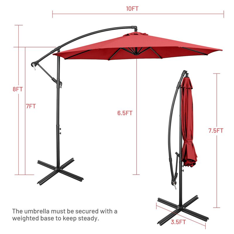 10 Feet Offset Umbrella with 8 Ribs Cantilever and Cross Base