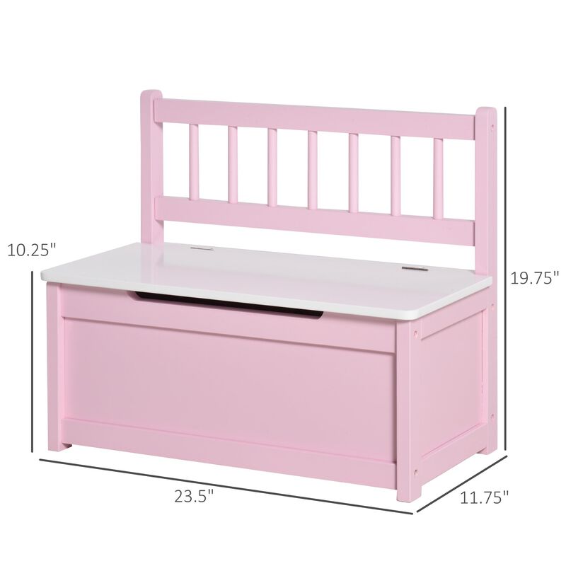 Pink Kids' Organizer: 2-in-1 Storage Bench and Toy Box with Safety Rod