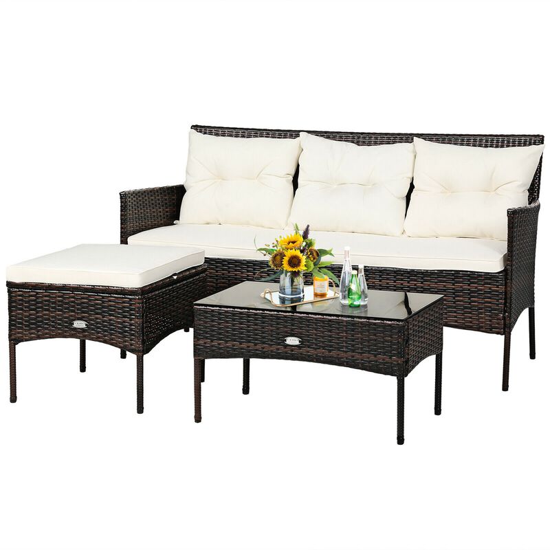 3 Pieces Patio Furniture Conversation Sets with 5 Cozy Cushions
