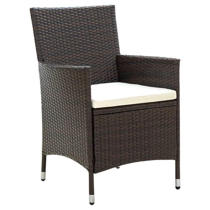 vidaXL Patio Chairs with Cushions 2 pcs Poly Rattan Brown