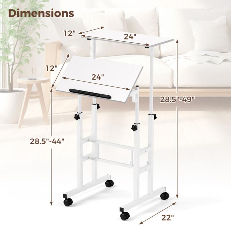 Hivvago Height Adjustable Mobile Standing Desk with Rolling Wheels for Office and Home