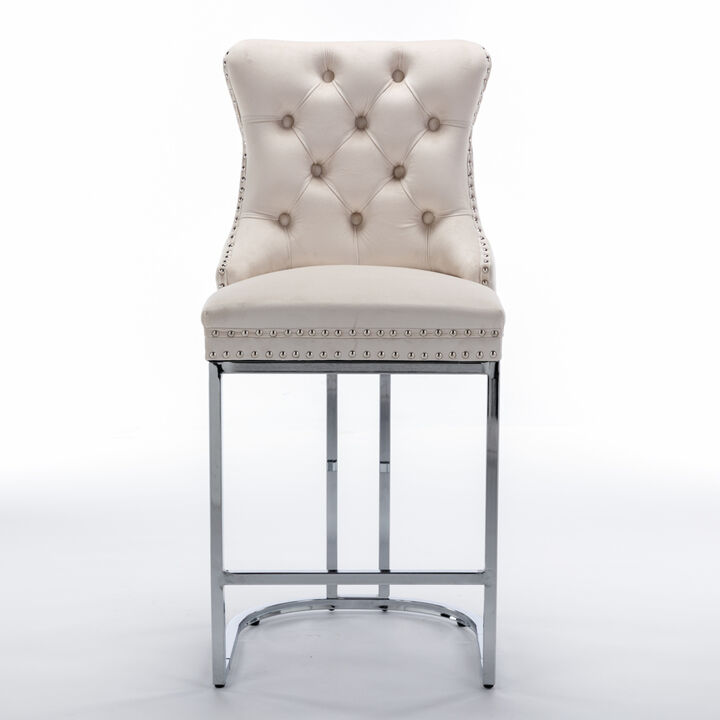2-Pack Modern Velvet Bar Stools with Metal Legs