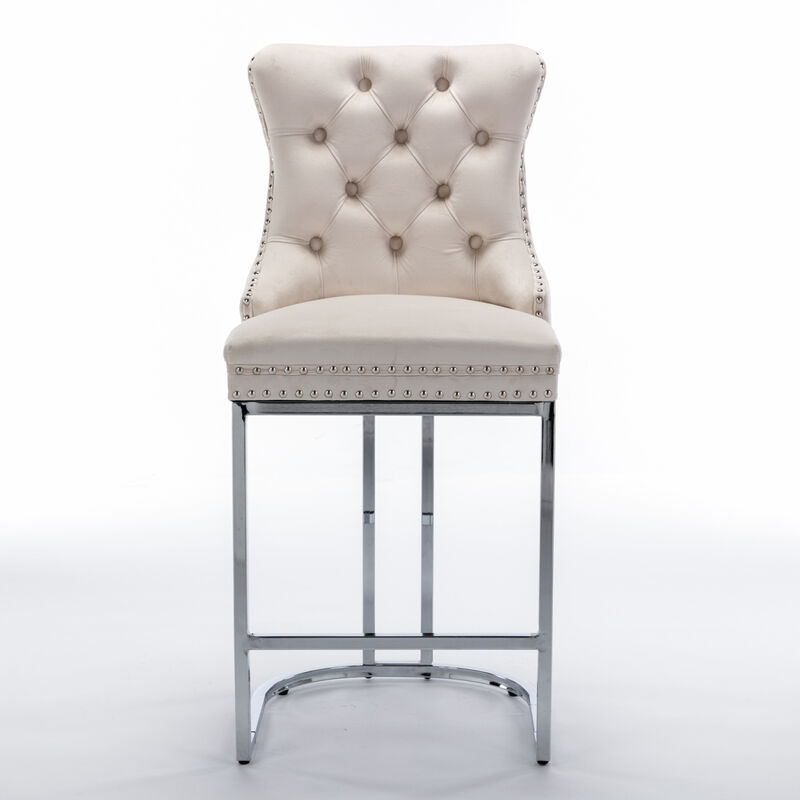 2-Pack Modern Velvet Bar Stools with Metal Legs