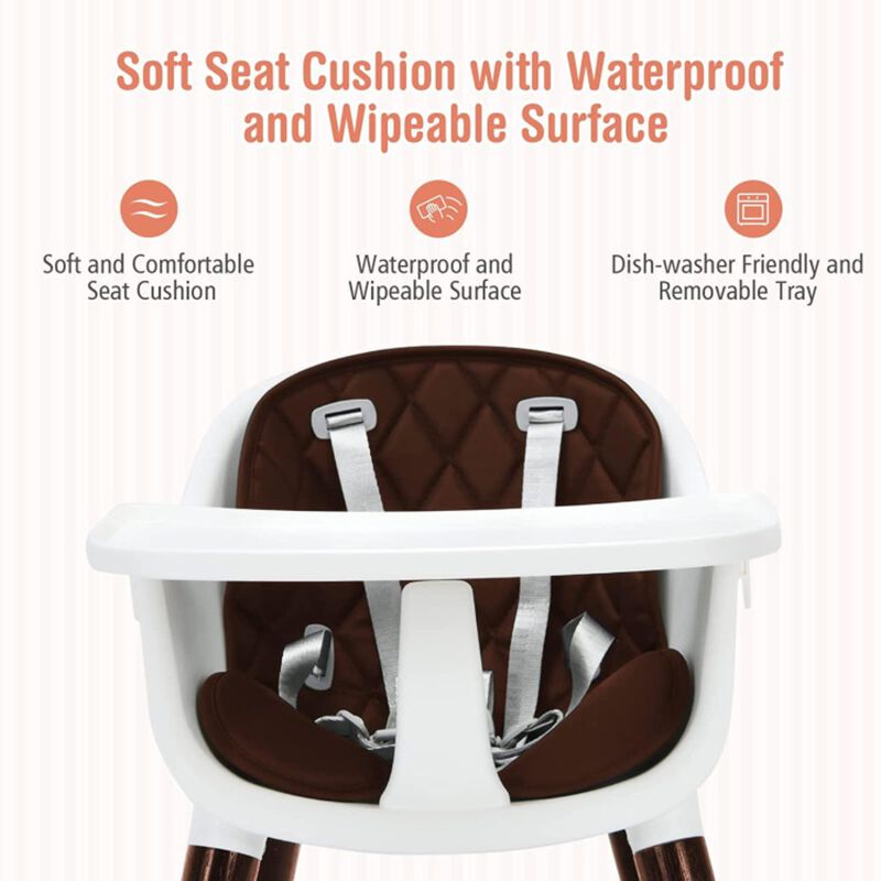 Hivvago 3-In-1 Adjustable Baby High Chair with Soft Seat Cushion for Toddlers