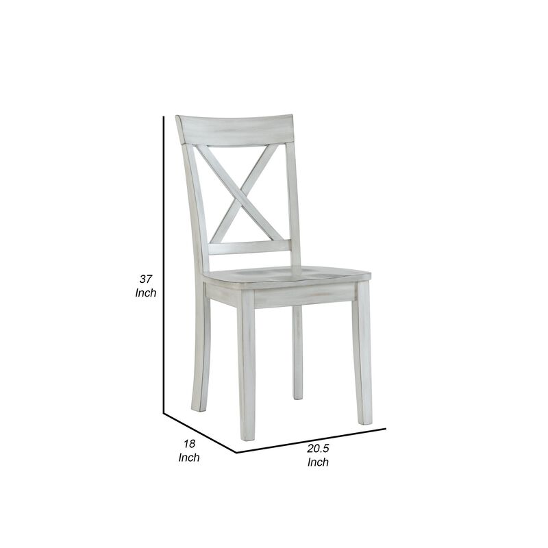 Wooden Dining Chair with X Shaped Back, Set of 2, White-Benzara