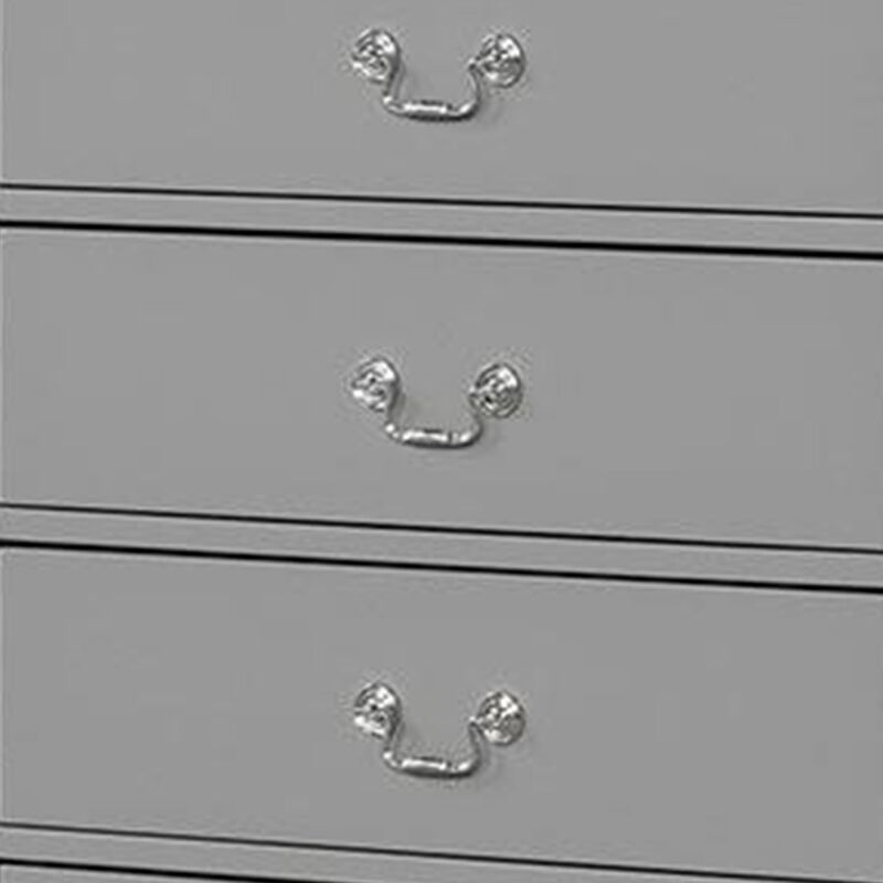 Ryla Tall Dresser Chest, 5 Drawers, Metal Handles, Light Gray Solid Wood