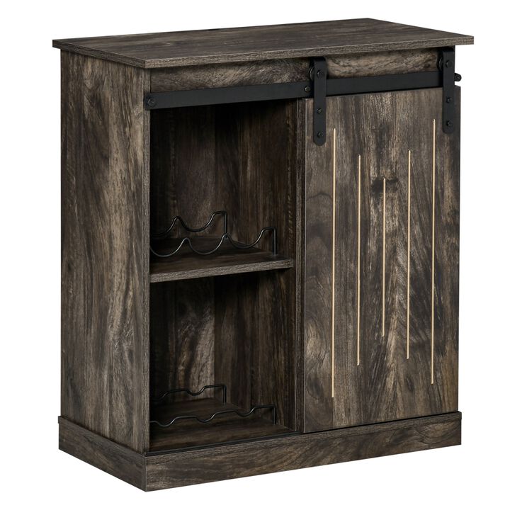 Gray Serving Bar: Industrial Buffet with Sliding Door & Wine Storage