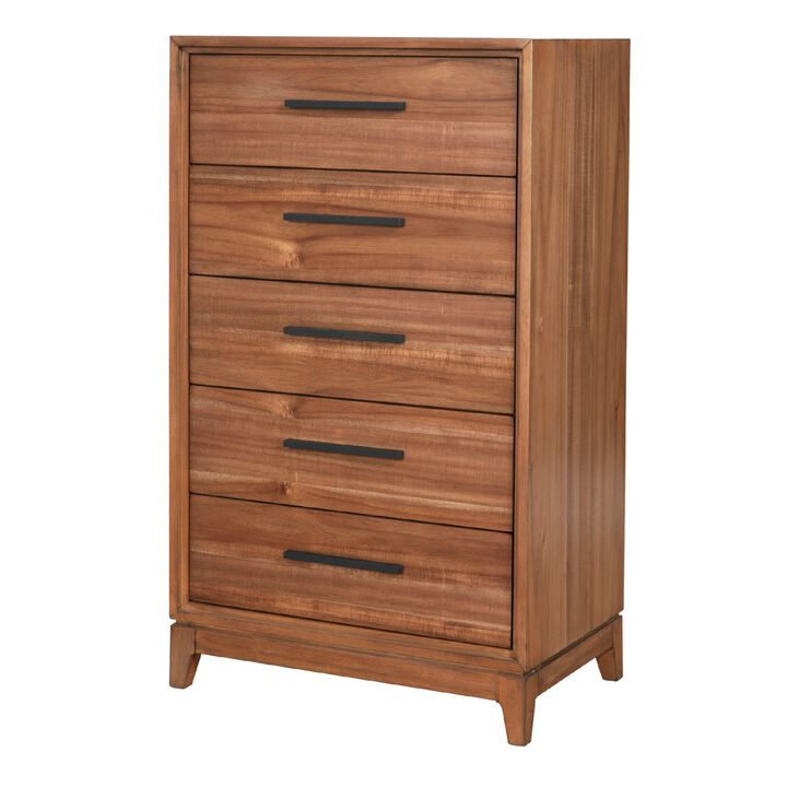 Chest with 5 Drawers and Wooden Frame, Brown-Benzara