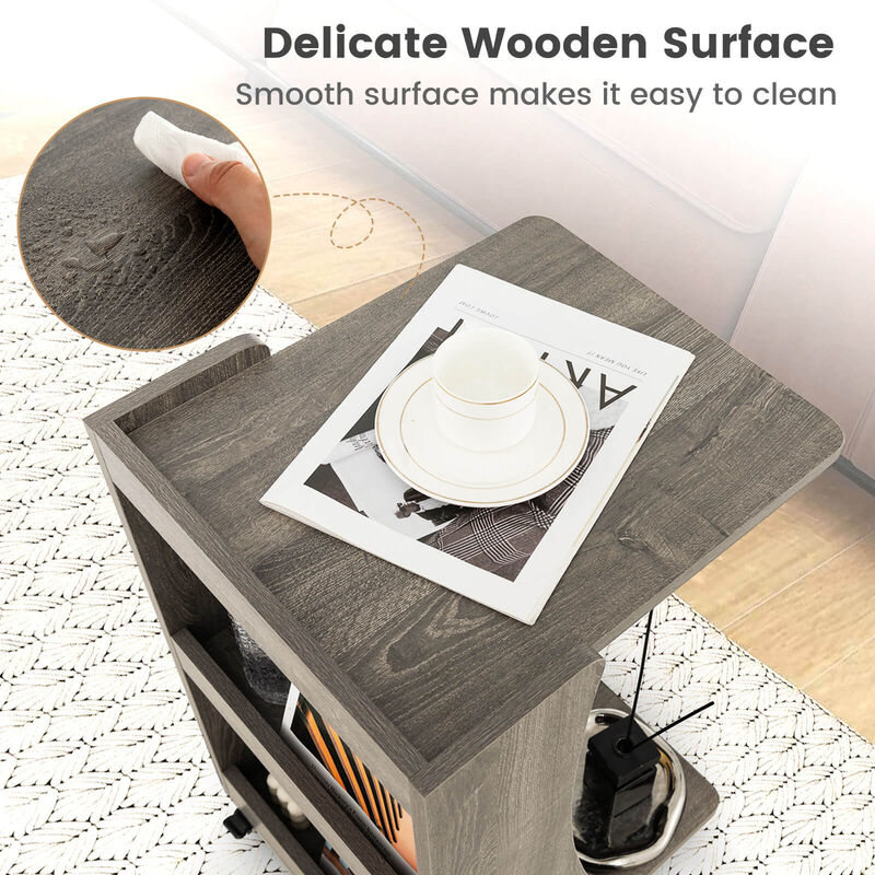 C-shaped Rolling End Side with Back Storage Shelves beside Sofa