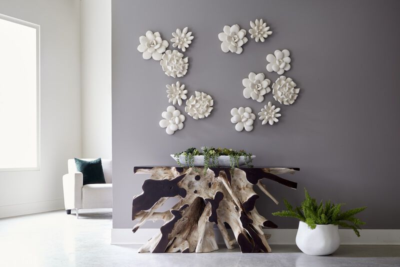 Topsy Turvy Succulent Wall Art in White Stone