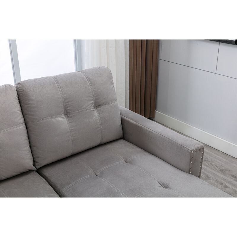 Reversible Storage Sleeper Sofa, L-Shaped Chaise With Velvet Fabric