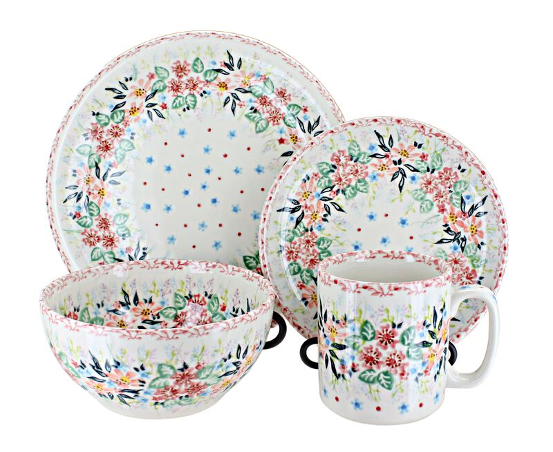 Blue Rose Polish Pottery Fairy Meadow 16 Piece Dinner Set