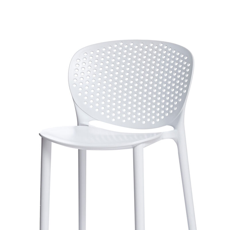 Celin 30 Inch Barstool Chair, Set of 4, Stackable, Mesh, Curved Seat, White - Benzara