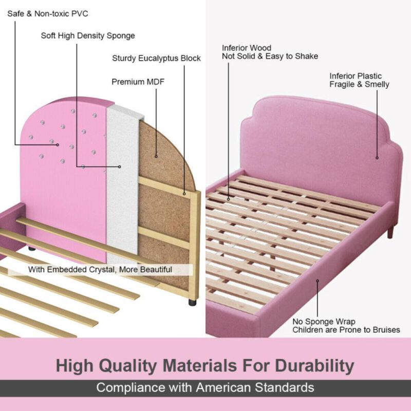 Hivvago Twin Size Upholstered Platform Toddler Bed with Wood Slat Support