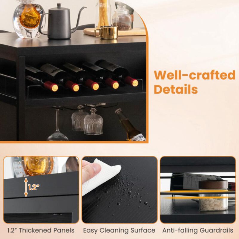 Hivvago Kitchen Island with 4-Tier Storage Shelf and Long Footrest for Home-Black