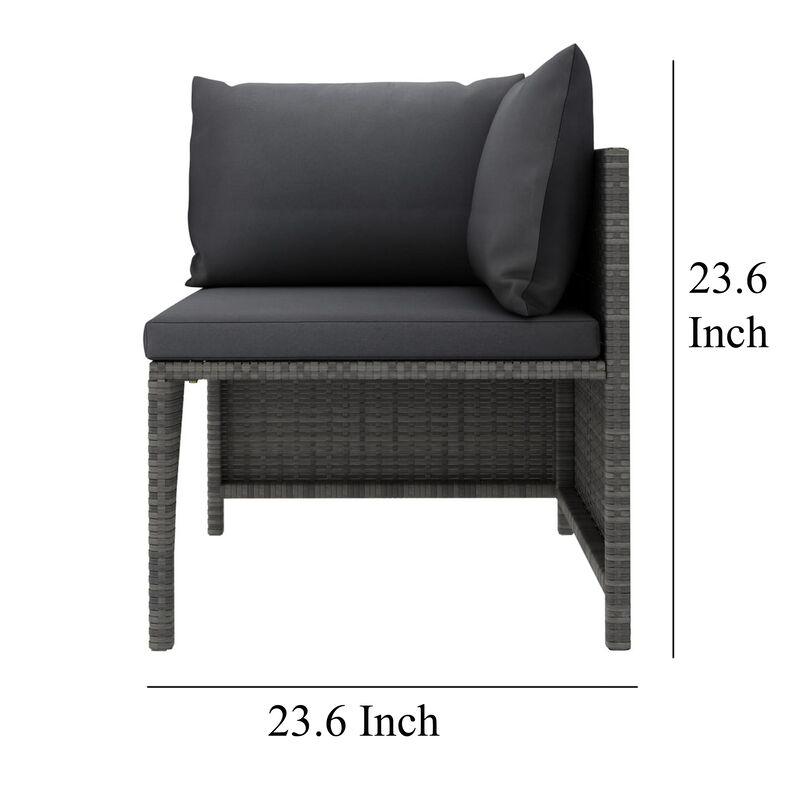 Ley 4pc Outdoor Modular Sofa Set, Dark Gray Polyester, Poly Rattan - Benzara