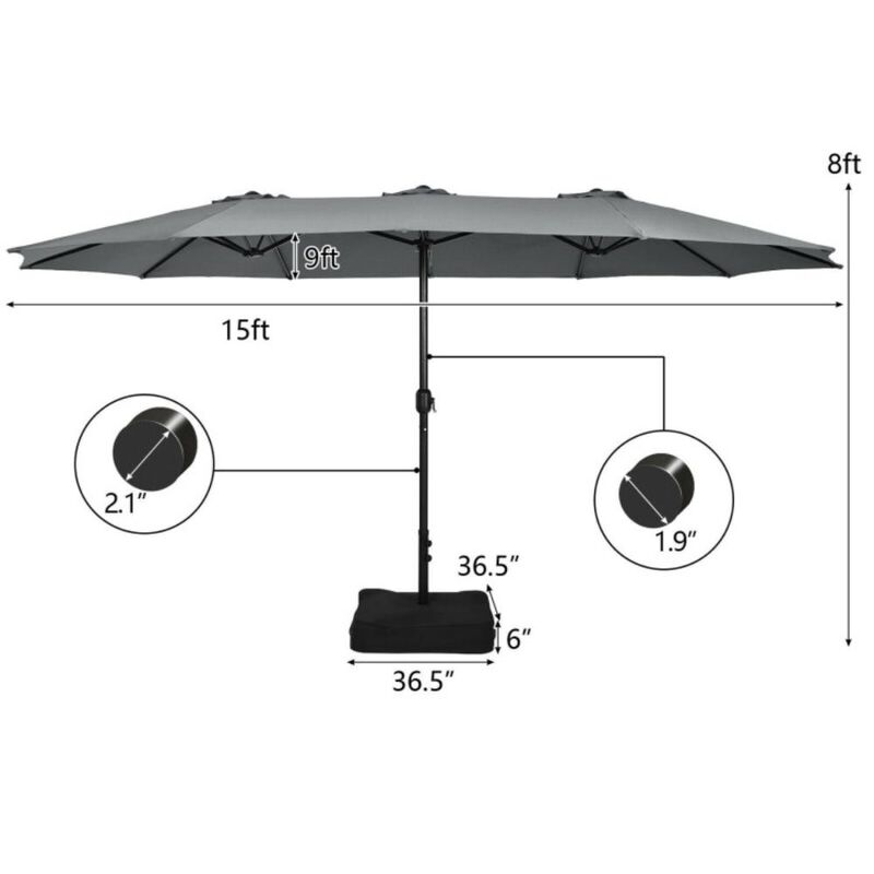 Hivvago 15 Feet Double-Sided Twin Patio Umbrella with Crank and Base