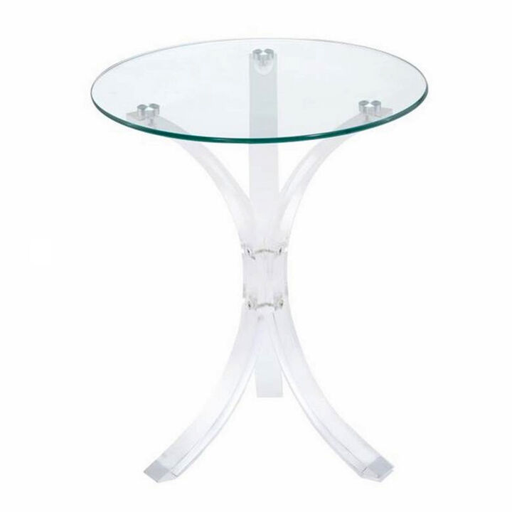 Contemporary Acrylic Accent Table With Glass Top, Clear-Benzara