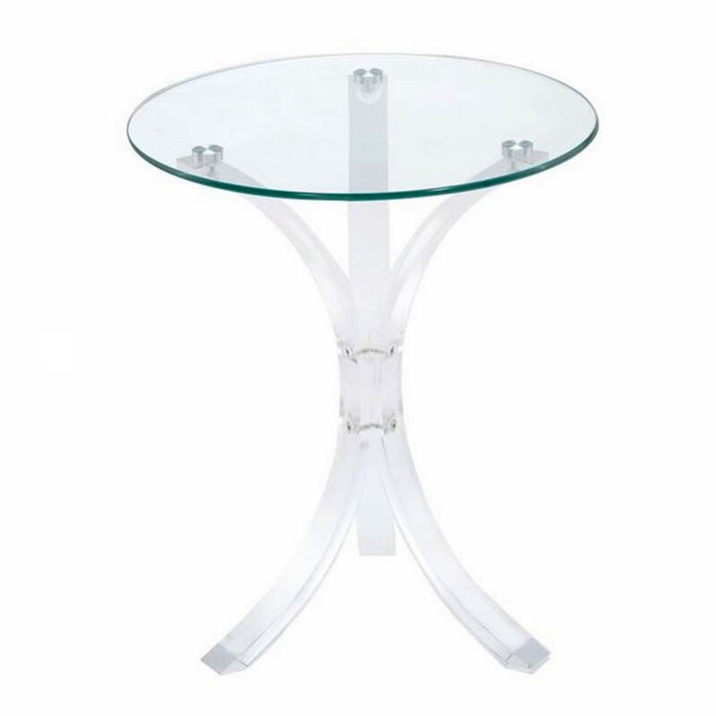 Contemporary Acrylic Accent Table With Glass Top, Clear-Benzara