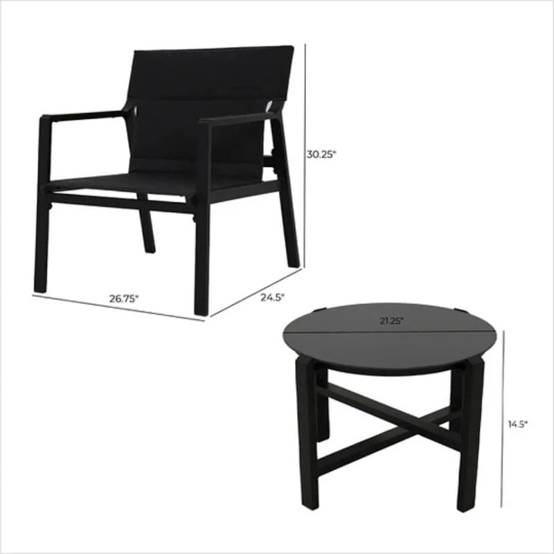 MONDAWE Mesh Sling Armchairs, Conversation Set with Side Table,  Aluminum Frame (Set of 3)