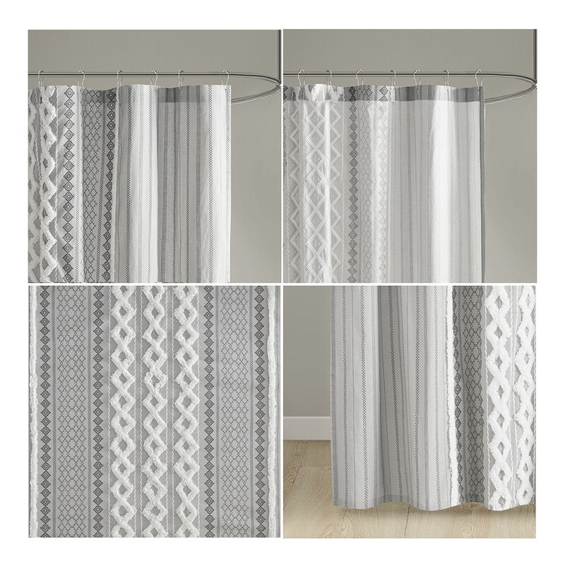 Gracie Mills Modesto Chenille Striped Cotton Printed Shower Curtain