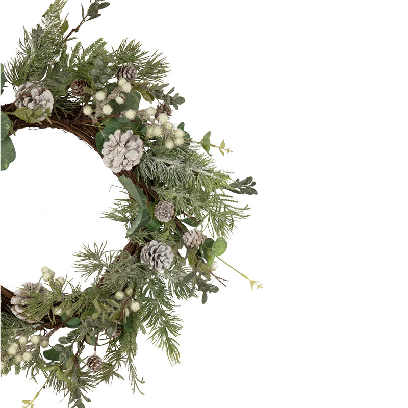 White Berry  Eucalyptus and Pinecone Christmas Wreath  20-Inch  Unlit