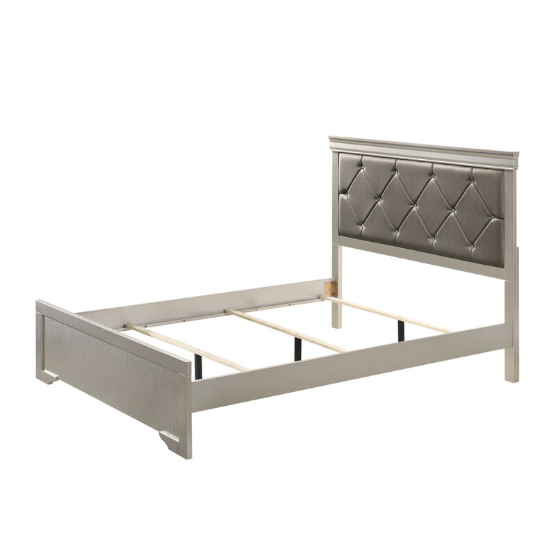 Beige Champagne Finish Queen Panel Bed with Crocodile Texture PU Headboard